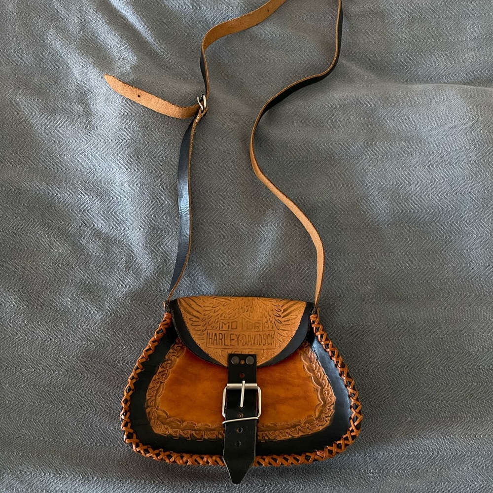 Vintage Harley Davidson Tooled Leather Bag